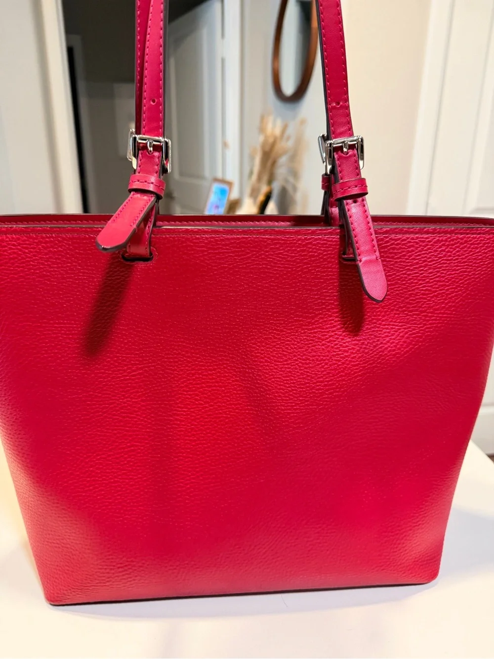 Michael Kors Raspberry Leather Large Tote Shoulder Bag Front Pockets
